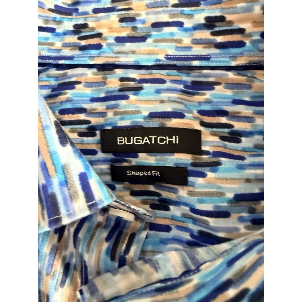 BUGATCHI Classic Fit Shirt Blue Black Abstract Print Button Up Long Sleeve Mens - Picture 2 of 5